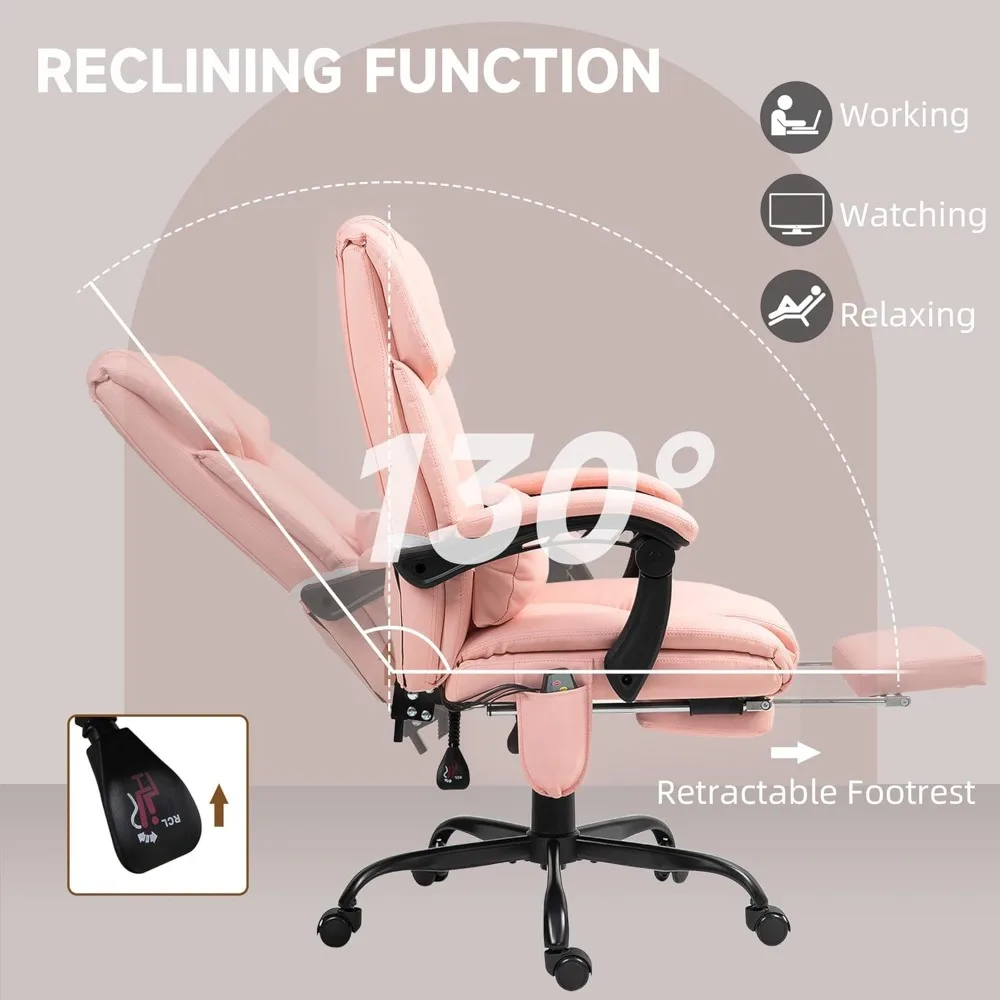 High Back Massage Office Chair with 6 Vibration Points, PU Leather Reclining Computer Chair, Ergonomic Desk Chair with Footrest