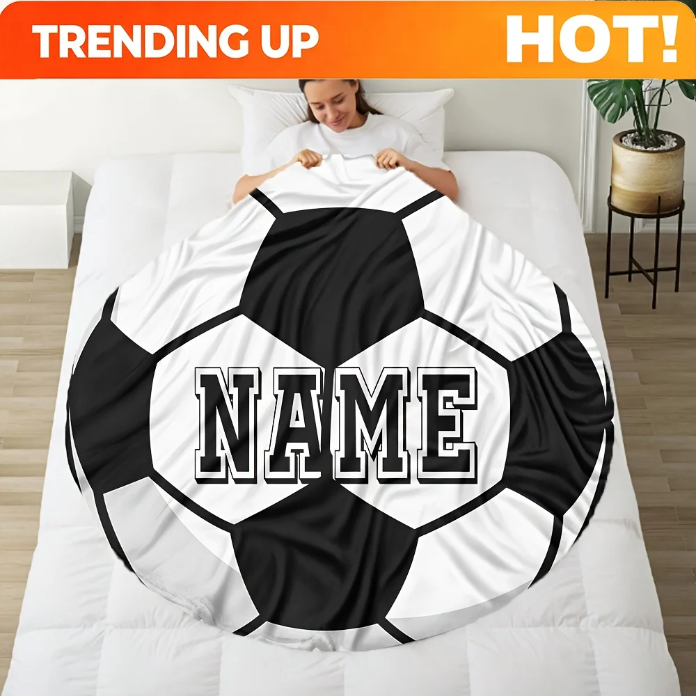 Customize 1pc Customized Name Football Flannel Blanket, Dynamic Sporty Style, Soft and Comfortable, Can Be Customized with Your