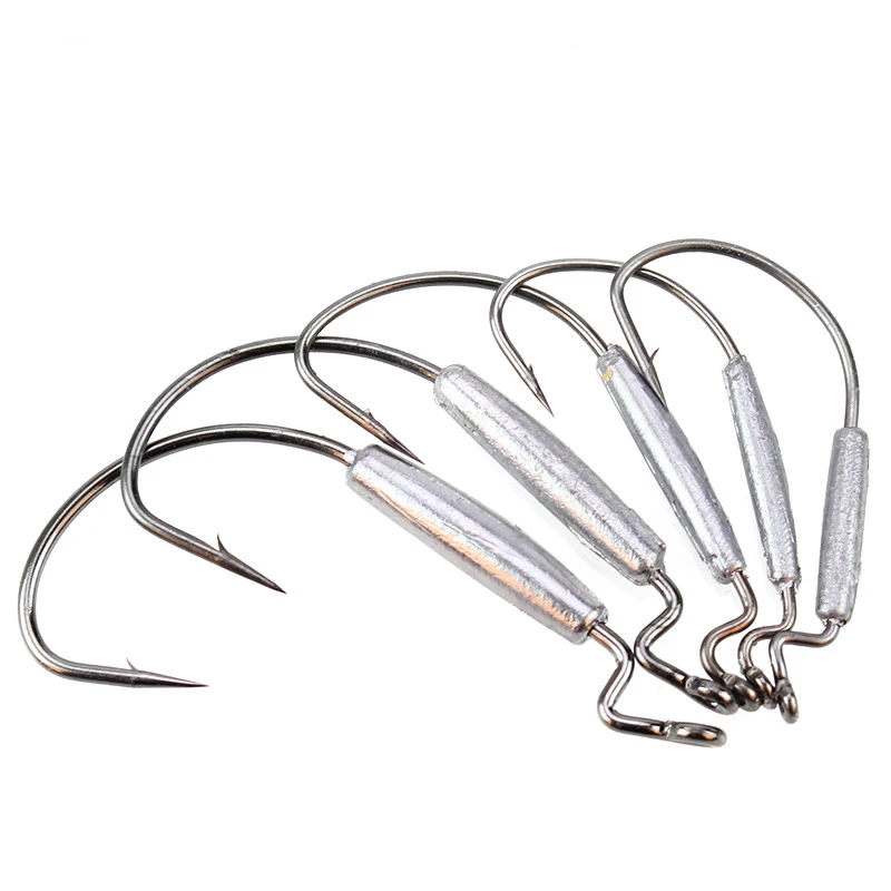 Fishing Soft Worm Hook With Lead Wide Belly Black Nickel Soft Lures Hooks Grub Texas Rig Barbed Fishhook Cylinder Lead Sinker