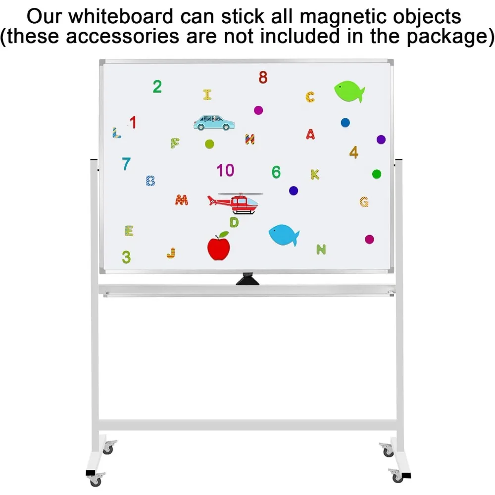 سبورة بيضاء متنقلة على الوجهين، لوحة مسح جاف مغناطيسية على عجلات - إطار من الألومنيوم، حامل مغناطيسي محمول، سبورة بيضاء 48 × 36 #3