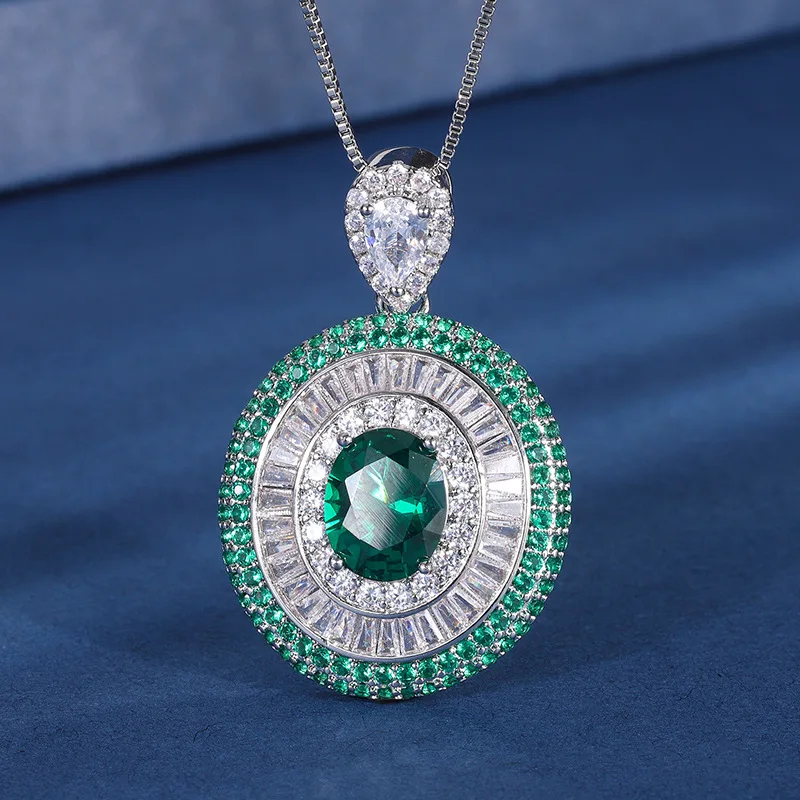 QXTC Retro Emerald Gemstone Necklace Pendant Ring Earrings Lab Diamond Wedding Party Women Fine Jewelry Sets Anniversary Gift