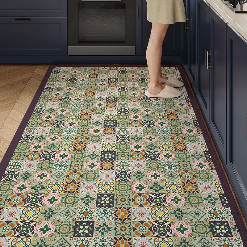 

Bohemia Plaid Kitchen Carpet Oil-proof Waterproof Anti-slip Rug PVC Leather Washable Floor Mat Balcony Mats Alfombras De Cocina
