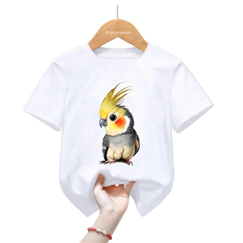 Cockatiel Bird Cartoon Print T Shirt For Girls/Boys Funny Parrot Bird Kids Clothes Summer Short Sleeve Tshirt