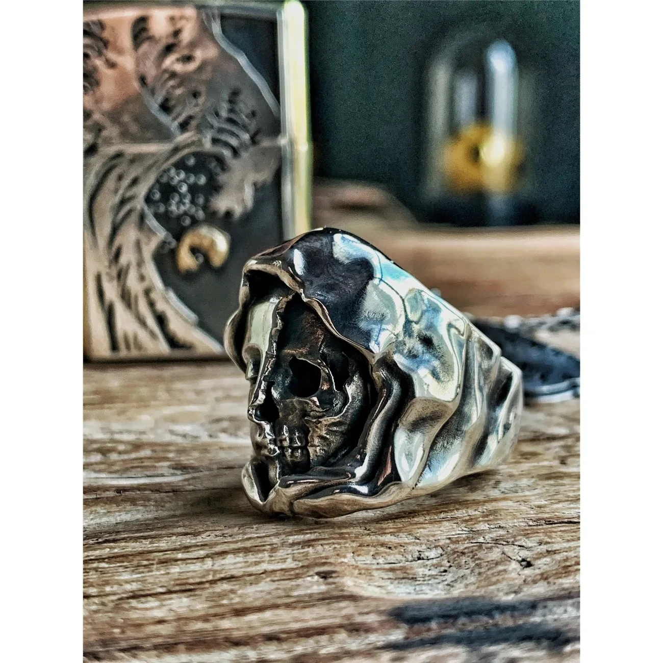 Skull Head Ring European and American Fashionable Personality Dark Wind Skull Head Mask One Side Kind and One Side Devil Jewelry