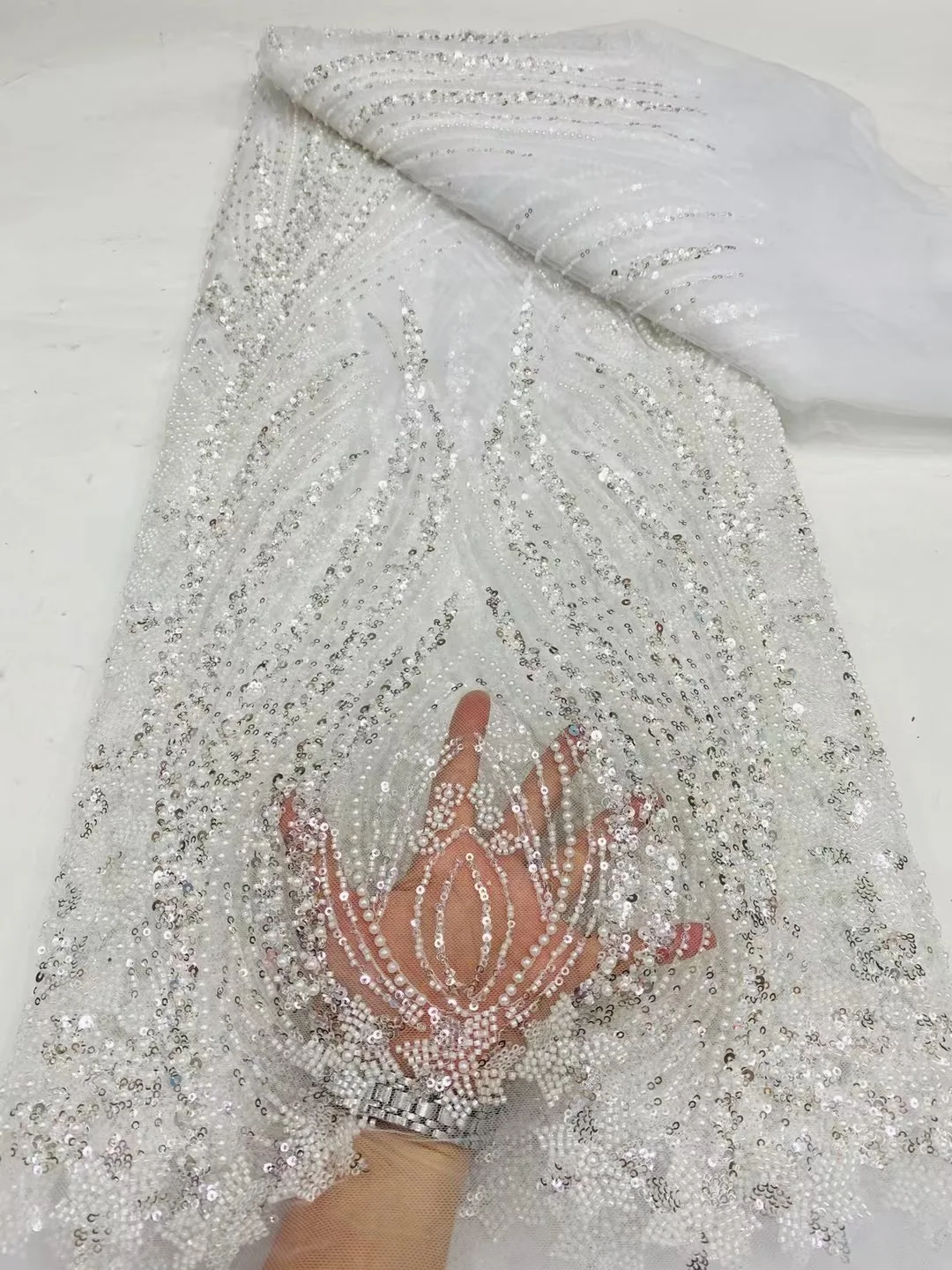 Gold Purple White African Net Lace Fabric 2024 High Quality Nigerian Shiny Sequins French Tulle Mesh Fabric For Wedding DP0220