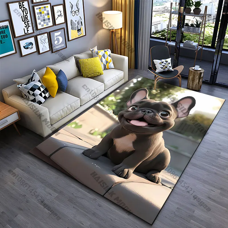 Adorable puppy joyfully smiling carpet Yoga living room room decor children's crawling mat doormat area rug games mat
