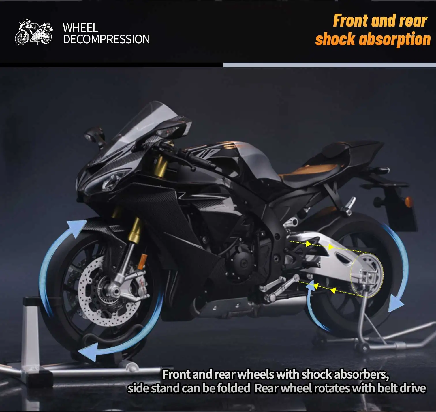 

For YamaR1 Dynamic 1:6 Programmable Sprayable Simulation Motorcycle Alloy Model, Gift for Boys, Motorcycle Accessories