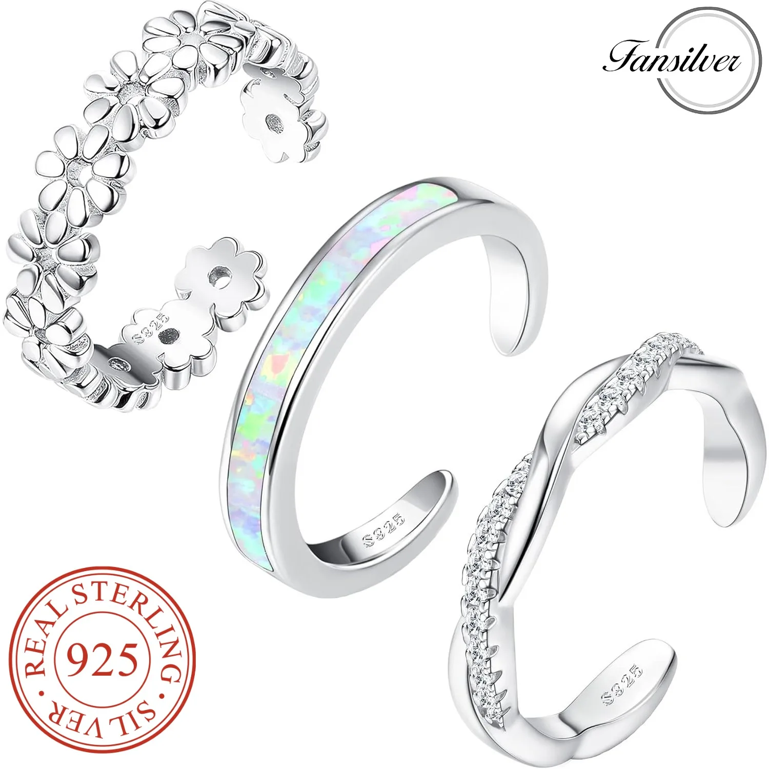 

Fansilver кольца на палец из стерлингового серебра 925 пробы для женщин, регулируемые кольца на палец с цветком, летние пляжные кольца с открытым носком, комплект украшений для ног