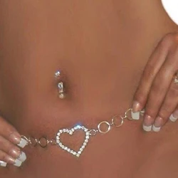 Y2K Accessories Crystal Heart Waist Chain for Women Egirl Aesthetic Vintage INS Body Accessories 2000s Fashion Friends Gifts