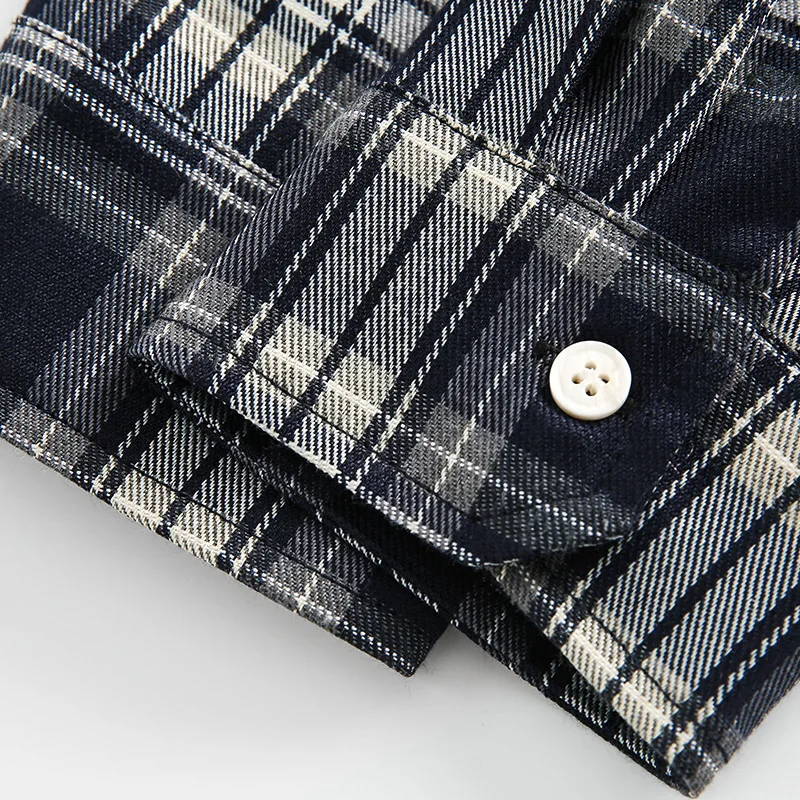 Men clothing 2025 casual plaid shirt retro embroidery pattern letter long sleeve shirt streetwear turn-down collar dress shirt