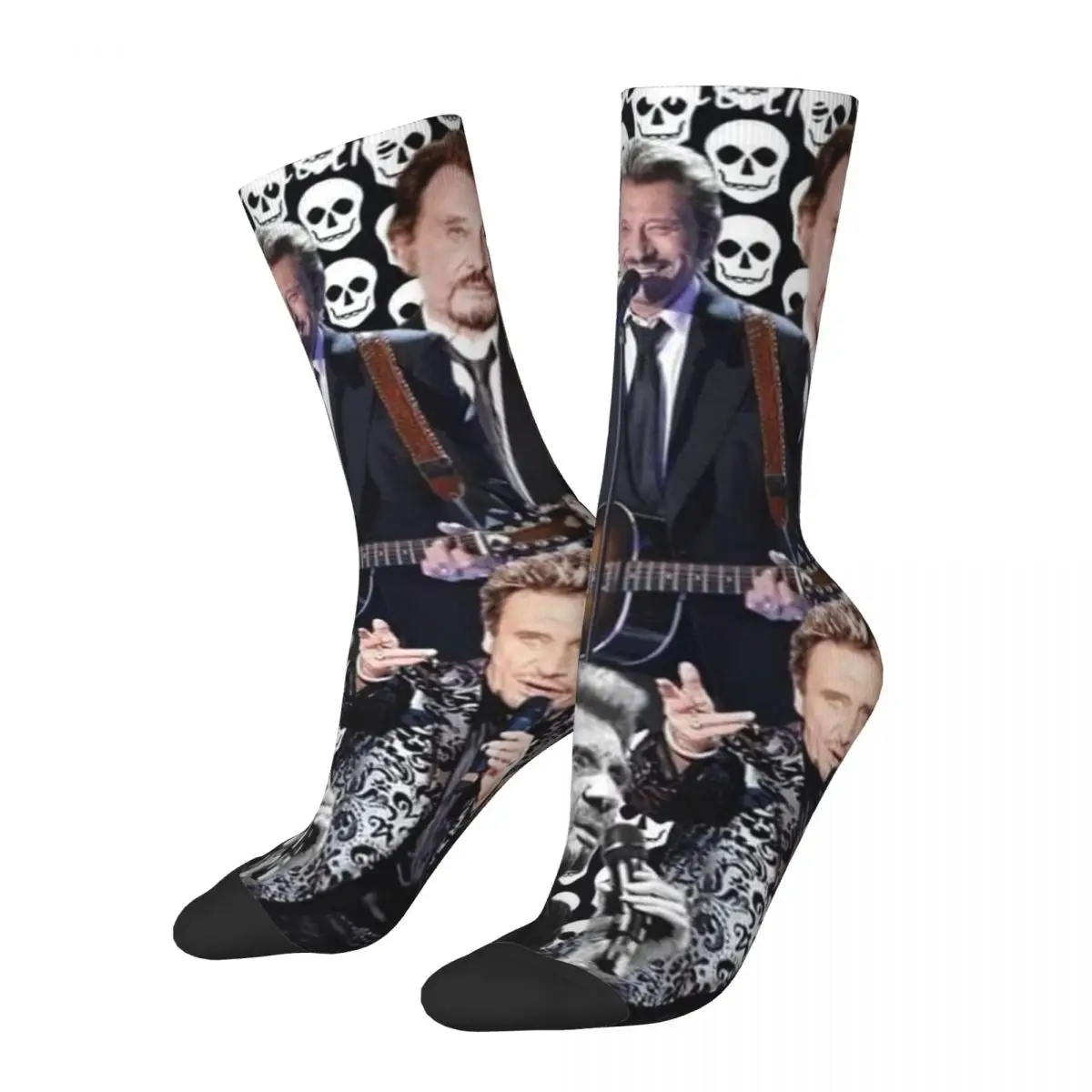 Hip-hop Johnny Hallyday Soccer Socks French Singer Polyester Middle Tube Socks for Women Men Non-slip