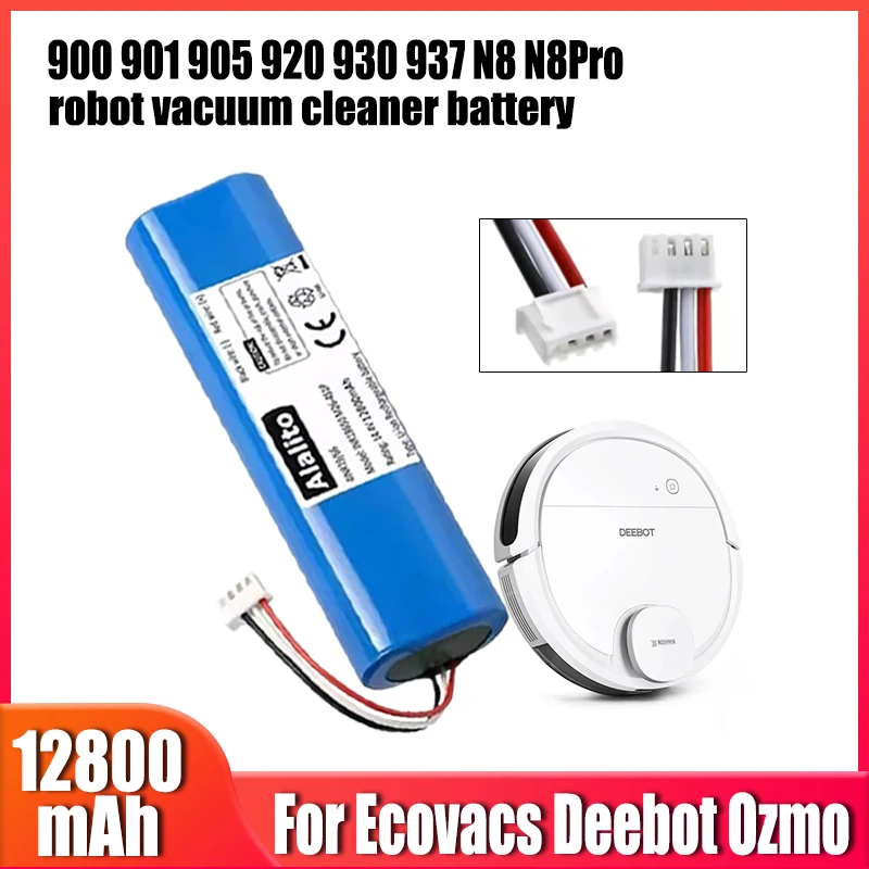 For Ecovacs Deebot Ozmo robot vacuum cleaner battery replacement, 14.4V 12800mAh, compatible with 900 901 905 920 930 937 N8