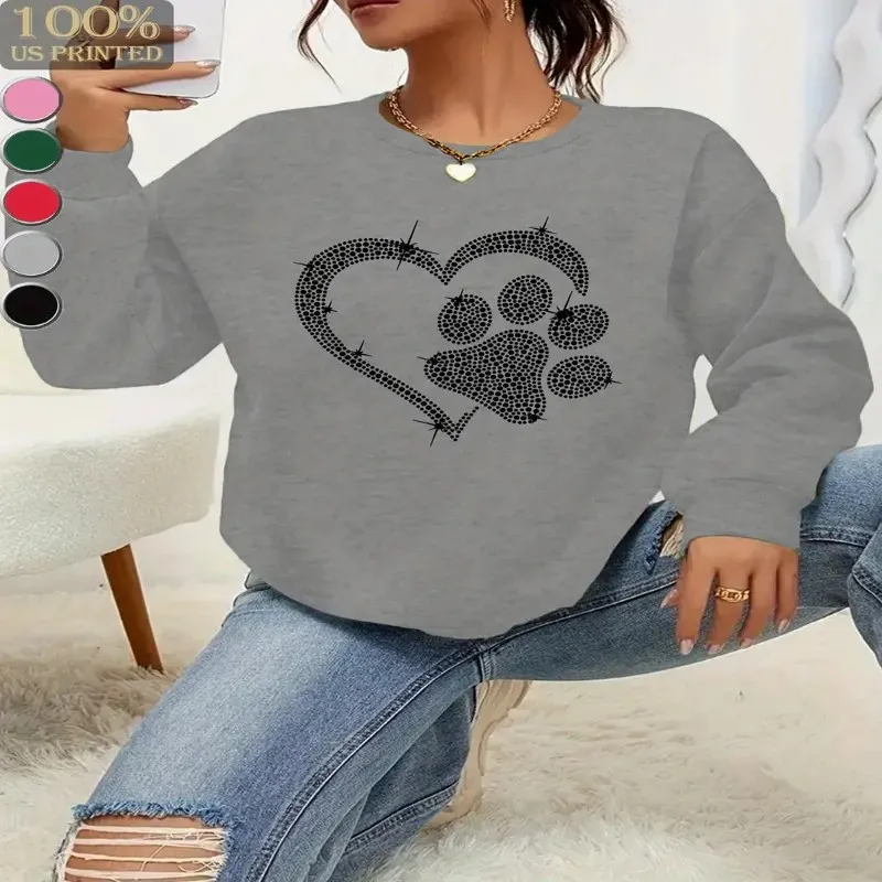 

Love Dog Paw Women Sweatshirts Women Casual Baggy Streetwear Boyfriend Tee Workout Short Sleeve Graphic Tees Y2k Clothes Washed