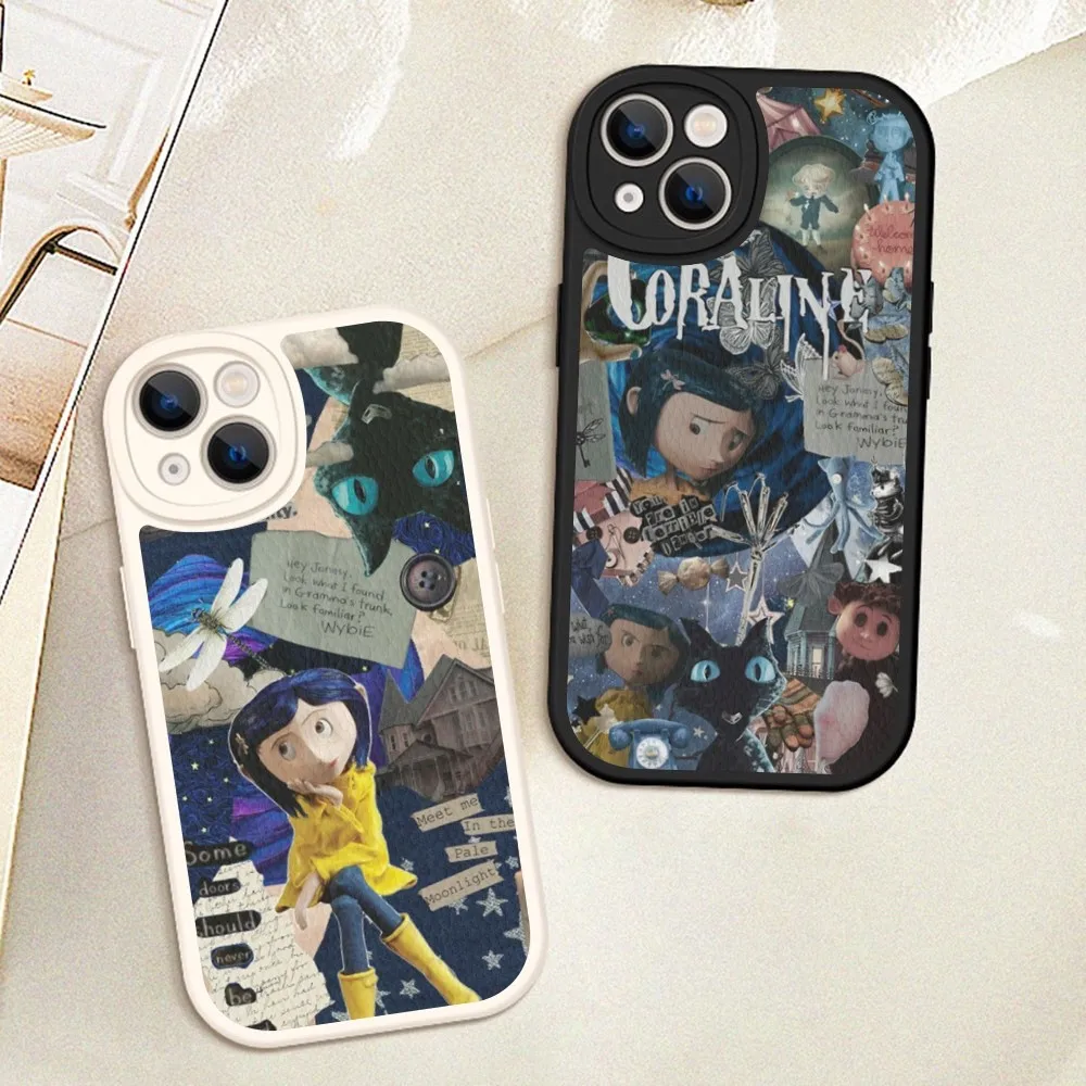 Anime C-coraline Phone Case Hard Leather For IPhone 16 15 14 13 12 Mini 11 14 Pro Max Xs X Xr 7 8 Plus Fundas