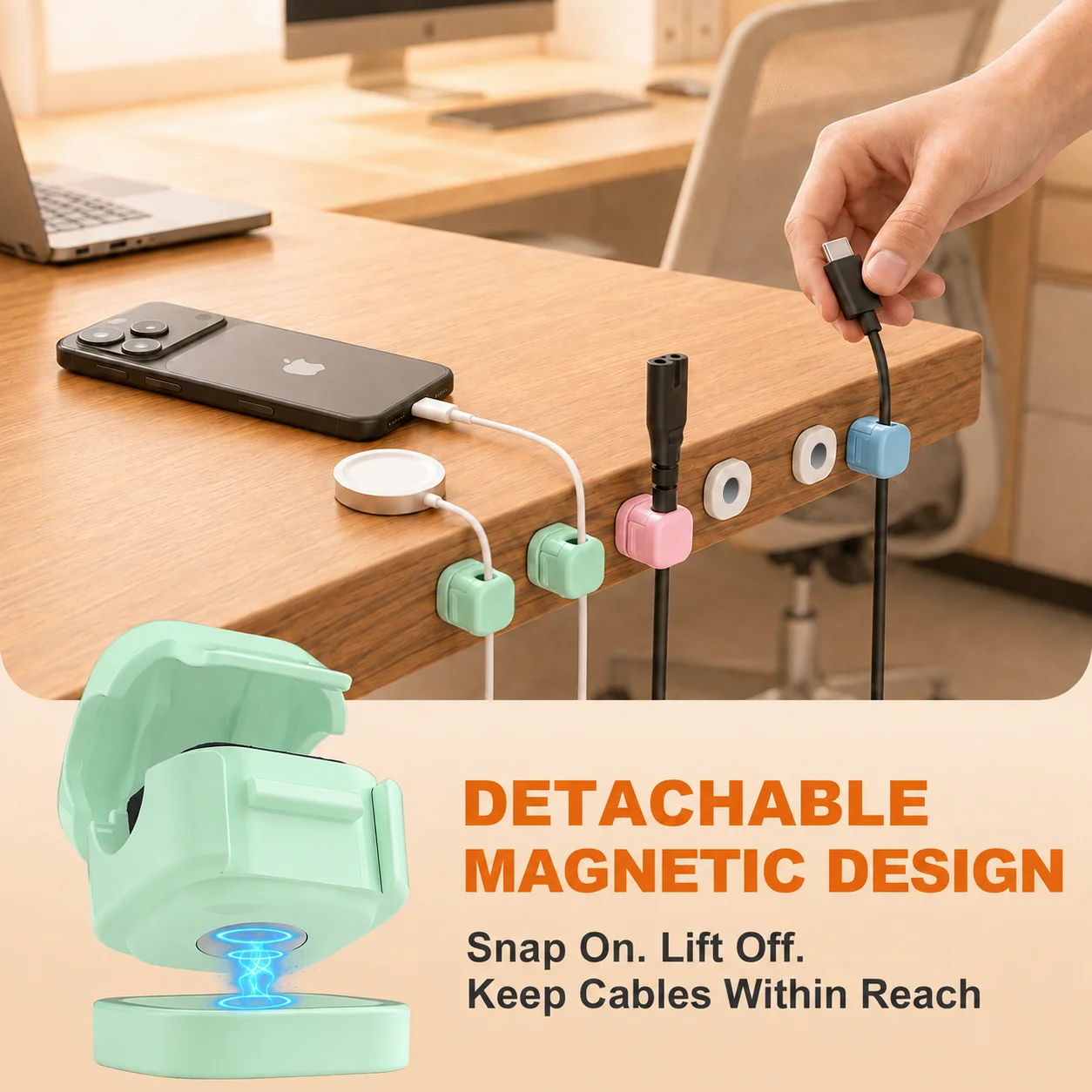 Paquete De Organizadores Magnéticos De Cables Y Clips Para Cables, Gestión De Cables Ajustables Debajo Del Escritorio, Soporte