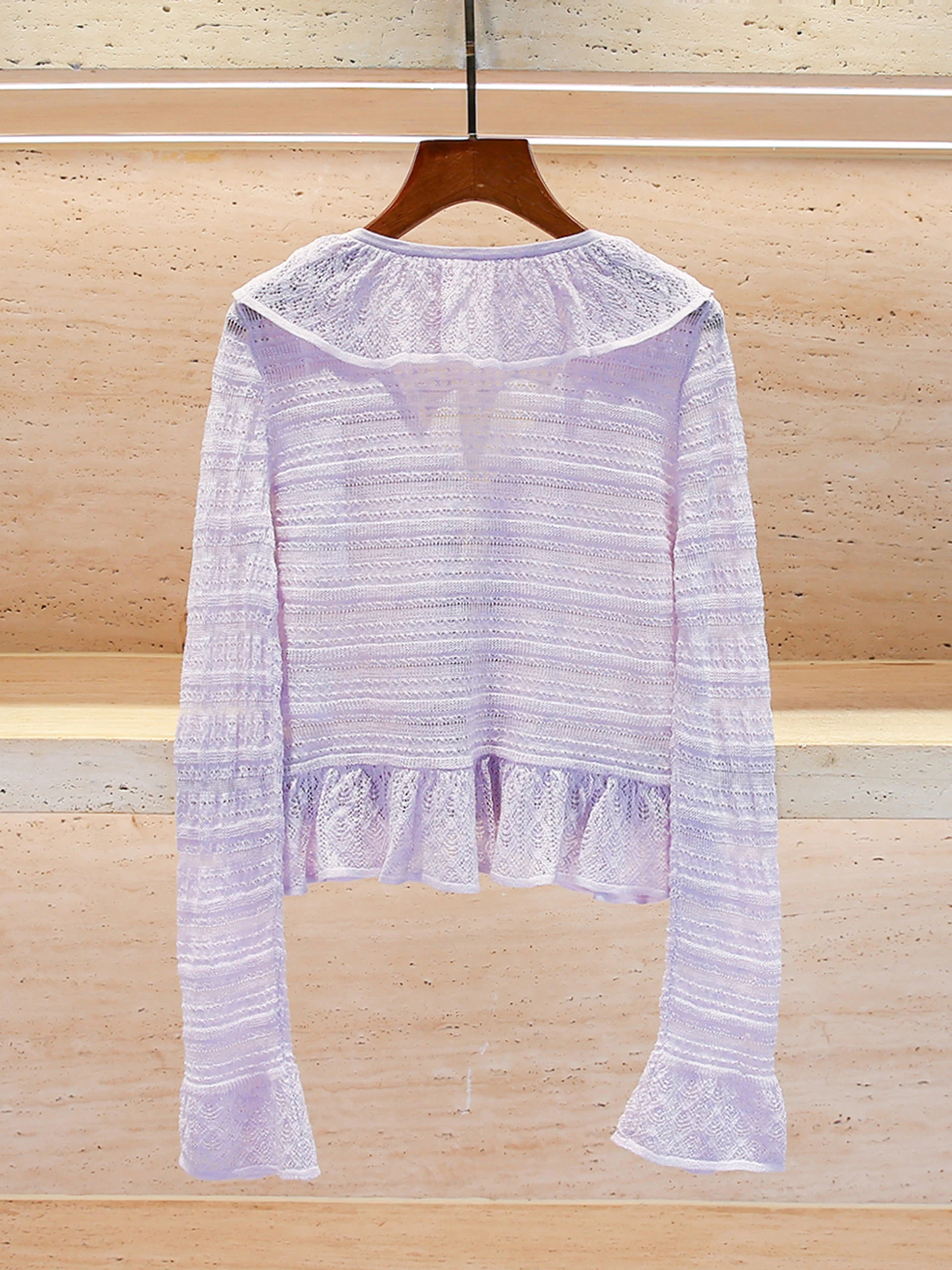 

Sweet And Gentle Sle Knitted Cardigan Top with Lace Trim for Women V-Ne Long Sve ort Length Color Chinese Prod...