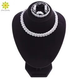 Silver Color Jewelry Sets African Nigeria Beads Dubai Jewellery Set Women Wedding Bridal Turkish Choker Costume Jewelry Set