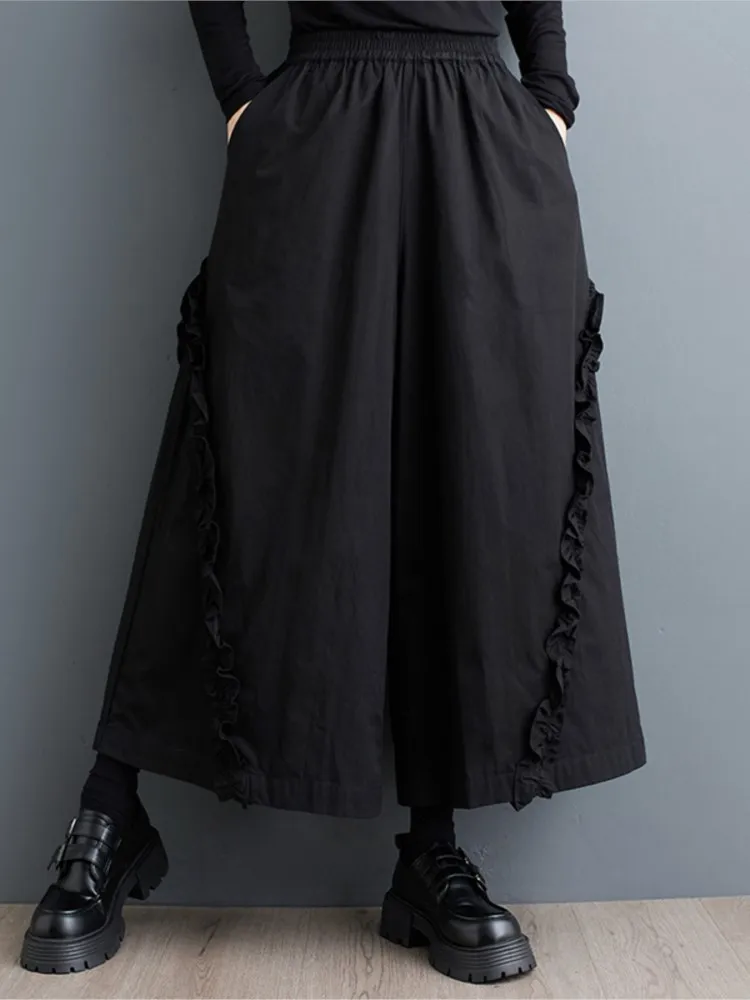 المتضخم الخريف واسعة الساق السراويل النساء أزياء السيدات عارضة السراويل فضفاضة مرونة عالية الخصر امرأة السراويل