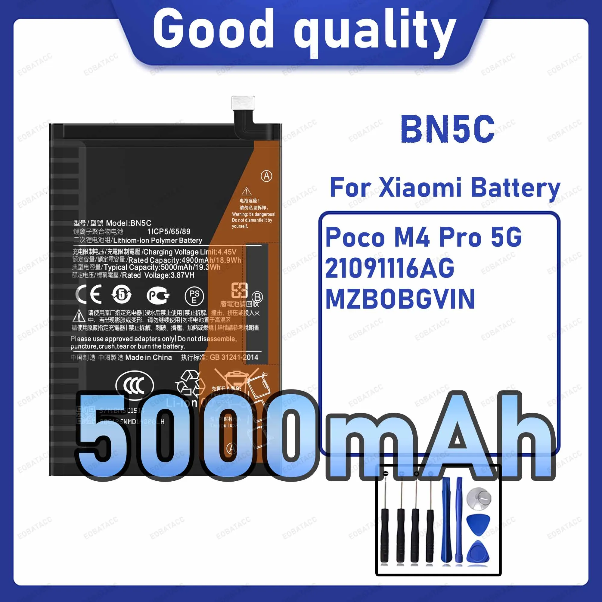 5000mAh BN5C Ersatzakku für Xiaomi Poco M4 Pro 5G mit Reparaturwerkzeug-Set