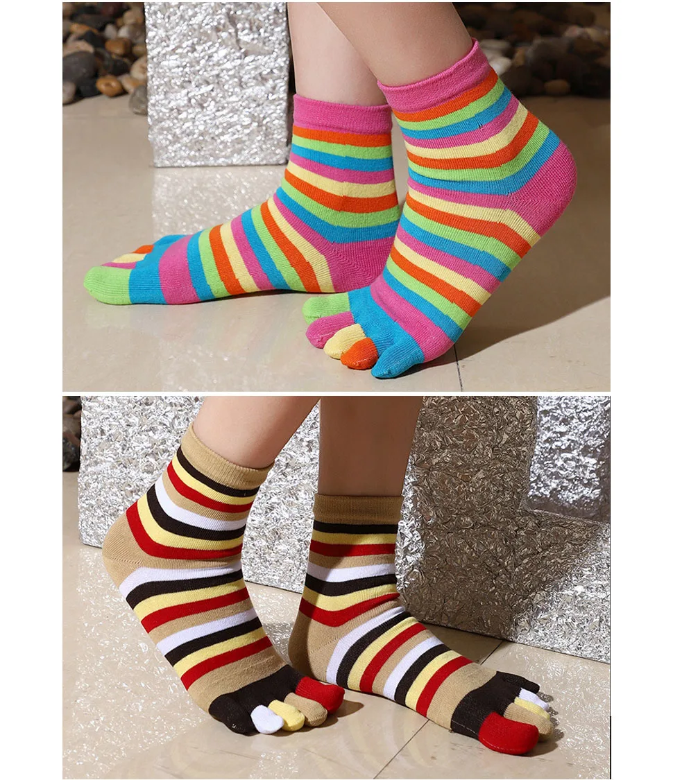 1/6 Paar Damen-Fünf-Finger-Socken, kurze Baumwollsocken, bunt, Regenbogenfarben, lässig, modisch, atmungsaktiv, warm, Harajuku, Happy Toe Socken, für Studenten – Detail 4