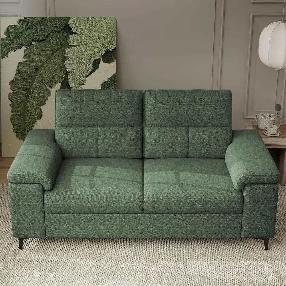 Green 2-Seater Chenille Loveseat with Deep Seats, 8 Cushions, Convertible Armrests, Removable Covers, High Legs
