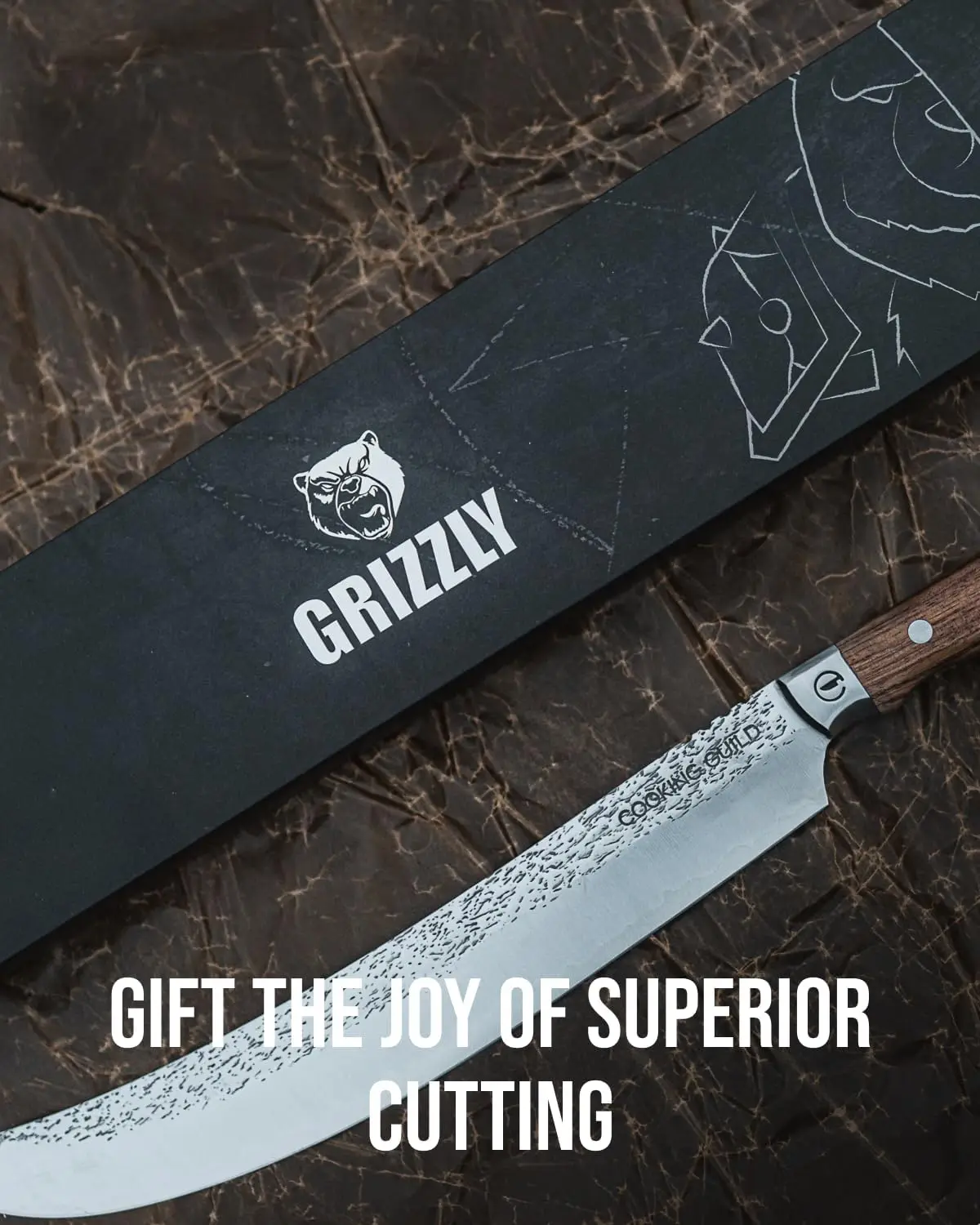 The Cooking Guild Slicer Knife - 12 Inches - Grizzly Series - San Mai Steel Japanese Slicing Knife With Hammered Finish -