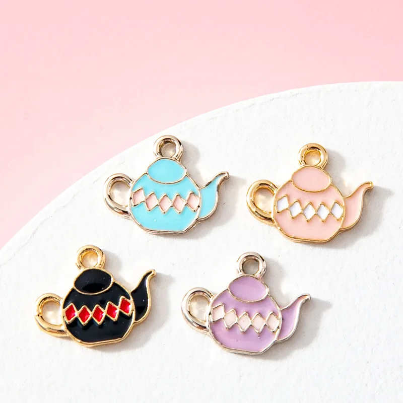 10pcs/Lot Lovely Teapot Tea Cup Enamel Charms DIY Earring Bracelet Hair Necklace DIY Craft Jewelry Making Charms 11*15mm