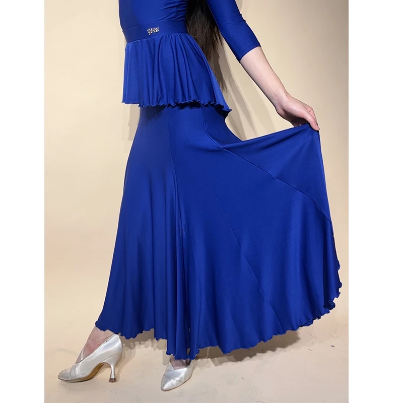 Nuova gonna da ballo da sala da donna valzer abiti da spettacolo di danza blu nero gonne arricciate abbigliamento da ballo di fine anno BL17168