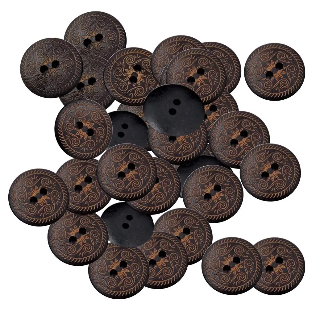 50 Pieces Vintage Round Flower Floral 2 Holes Wood Sewing Buttons Clothes view 6