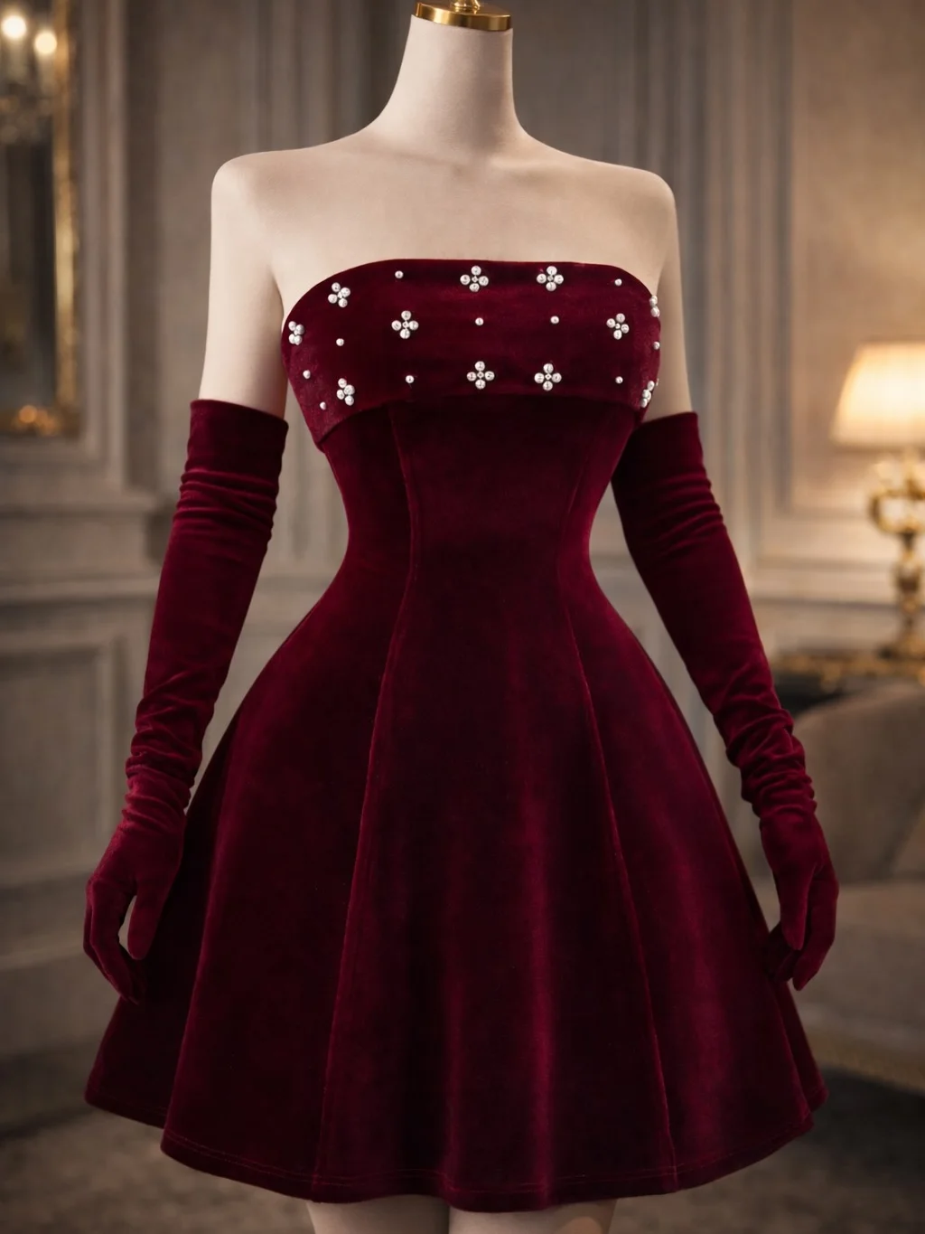 

Customized Burgundy Velvet Strapless Short Evening Dress Beaded Homecoming Party Dress Mini Prom Gown for Women New Design