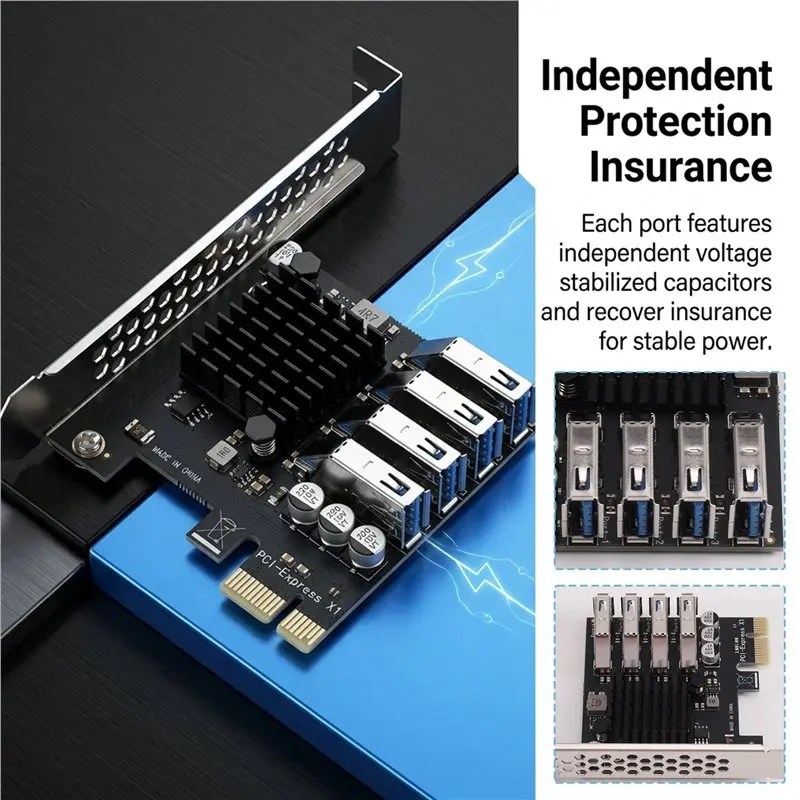 PCI-E X1 To USB3.2 Gen1 Expansion Card PCIE To 4 Port USB3.0 Expansion Card 5Gbps High Speed
