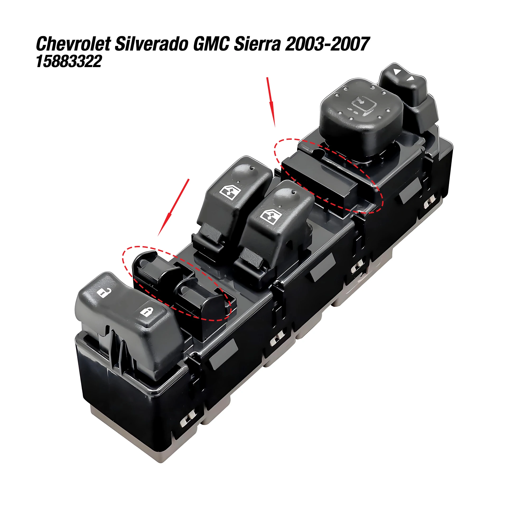

15883322 For Chevrolet Silverado GMC 1500 2500 3500 2003 2004 2005 2006 2007,Front Left Master Power Window Control Switch