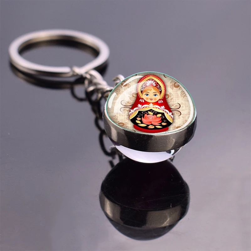 Russian Doll Keychain Matryoshka Doll Ball Charm Pendant Double Sided Handmade Keyring Gift Dropshipping