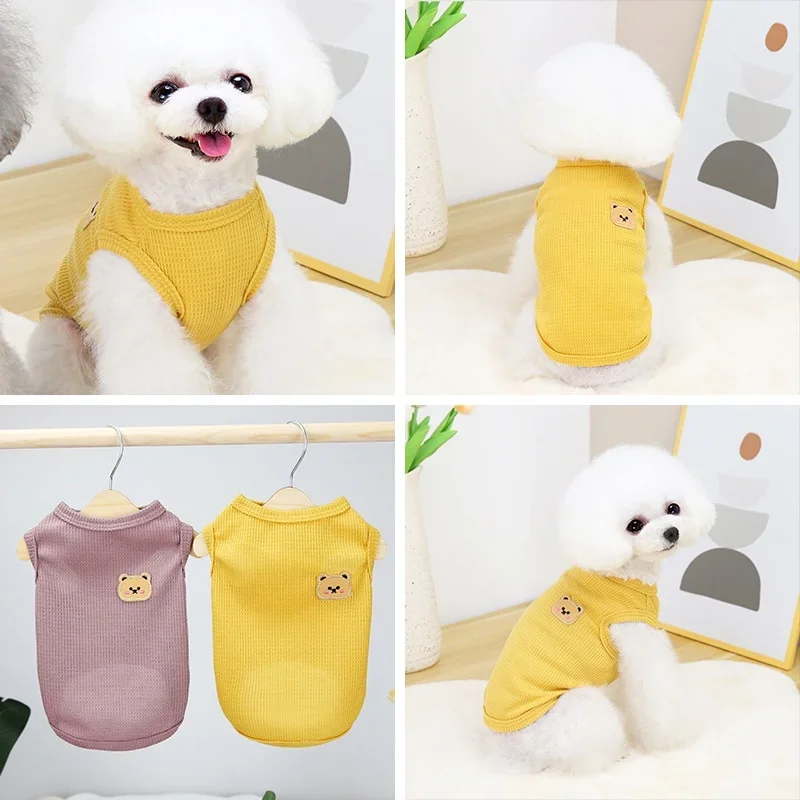 Waffle Bear Pet Dogs Clothes for Boy Female Puppy Shitzu Clothing Terno Cats Vest Breathable Thin Section