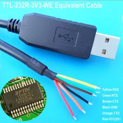 FTDI TTL-232R-3V3-WE UART/TTL/Serial MCU/CPU/PLC Debug/Download/Flash/Upgrade USB Serial Port COM3 USB TTL Pigtail Wire End Cab