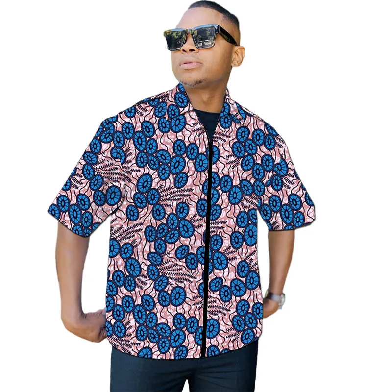 African Couture Herren-Mantel mit halben Ärmeln, nigerianische Mode, originelles Design, Herren-Reißverschlussjacke, Umlegekragen, maßgeschneidert