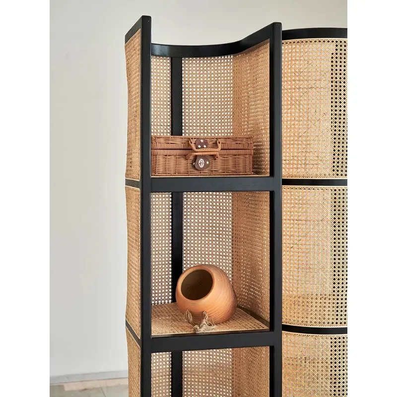 Nordic rattan storage  quiet wind partition, floor to ceiling corner cabinet, indoor household multi-layer storage rack