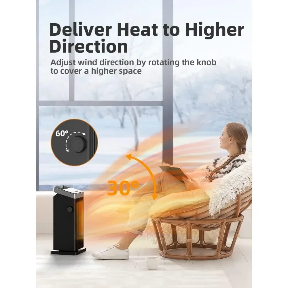 1500W indoor rapid heating heater, household ceramic 90 ° oscillation portable heater with thermostat and remote control