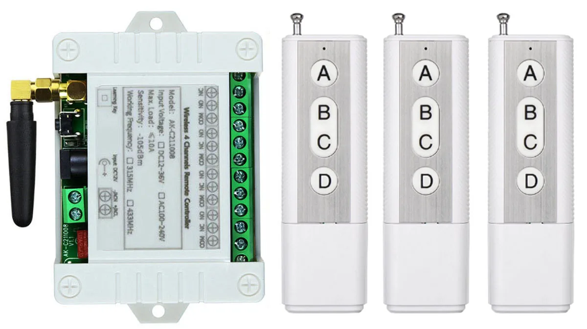 Universal Wireless Remote Control DC 12V 24V 36V 4CH 10A Relay Receiver Module RF Switch Remote Control For Gate Garage Opener