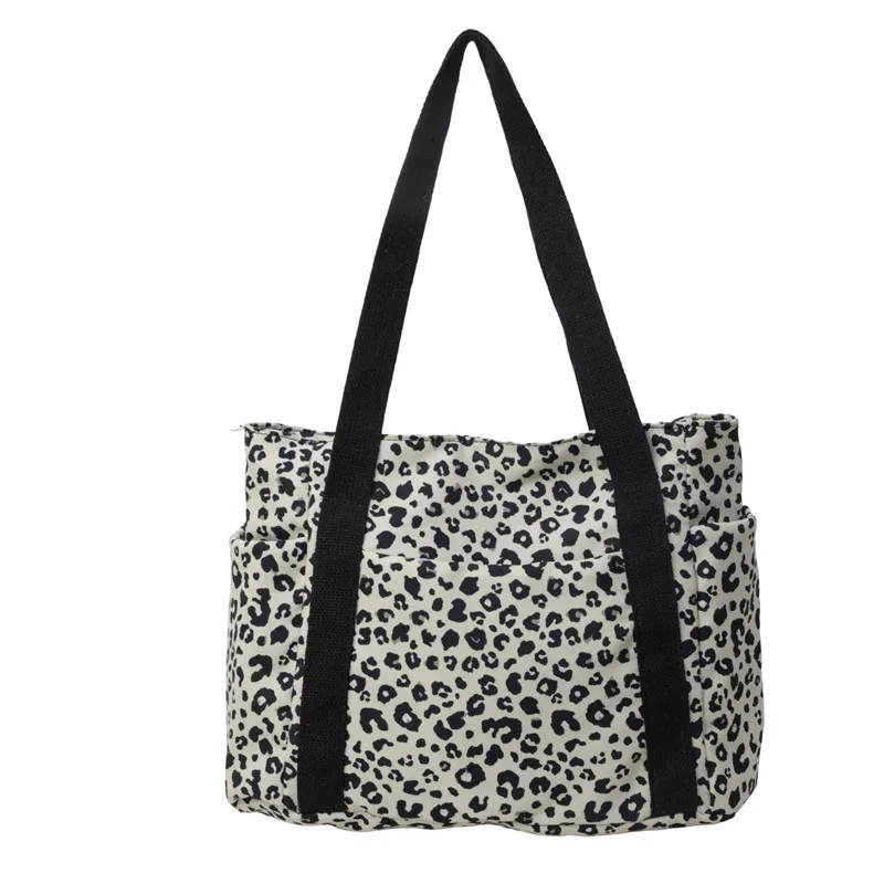 Bolsa de ombro de lona leopardo para mulheres sacolas de grande capacidade, bolsa casual, viajante universitário, praia, viagem, moda, 2024