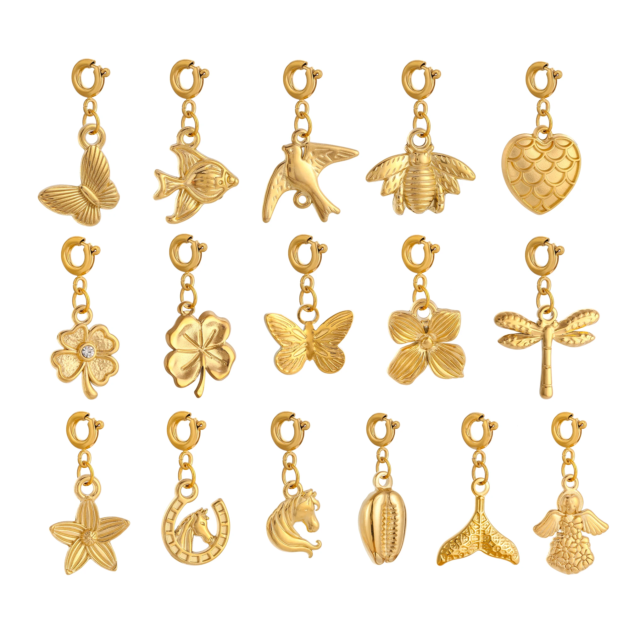 1Pcs Butterfly/Horse/Angel/Fish Tail Charms 18K PVD Plated Stainless Steel Animal Pendants diy Necklace/Earrings Jewelry Making