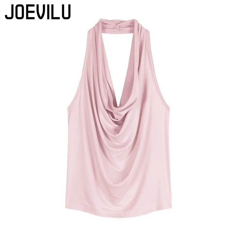 JOEVILU Sexy tricot croix Camisole gilet épicé fille col suspendu été nouveau évider bas court col haut t-shirt femmes