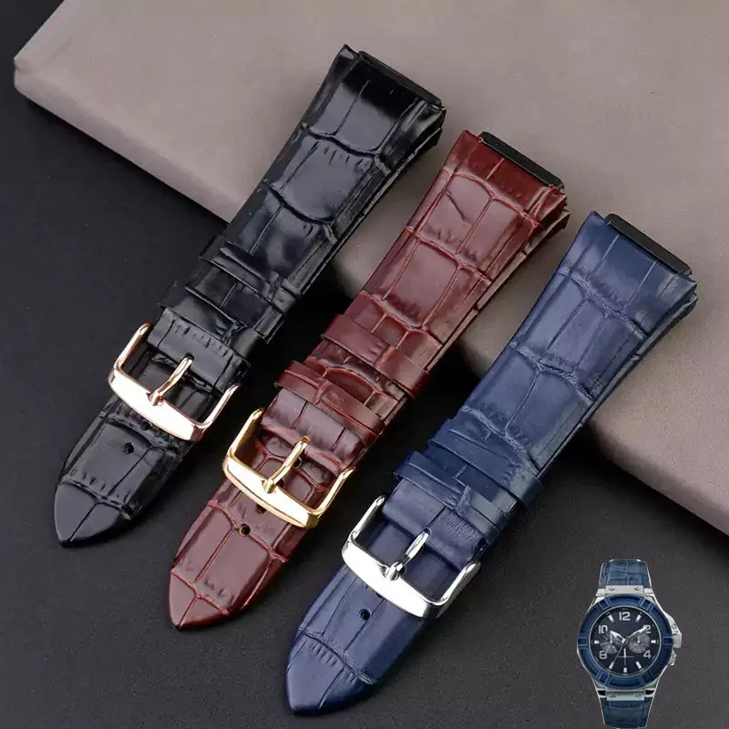 

Black Blue Brown Genuine Leather Strap Men Watchband for Guess W0247G3 W0040G7/0040G3 Convex Mouth Bracelet 22mm Wristband