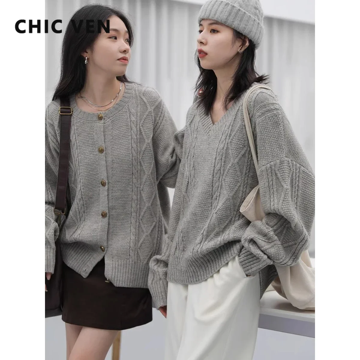 CHIC VEN Women\'s Sweaters Vintage O Neck Twisted Knitted Cardigan Woman Jumpers Coat Female Pullover Spring Autumn 2024