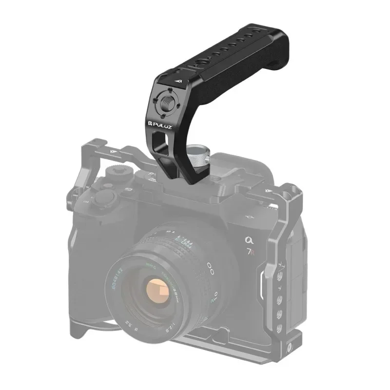 Metal Top Handle For Mirrorless Camera Cage Stabilizer Hand-held Grip with Dual Cold Shoe Bases + 1/4 & 3/8 Screw