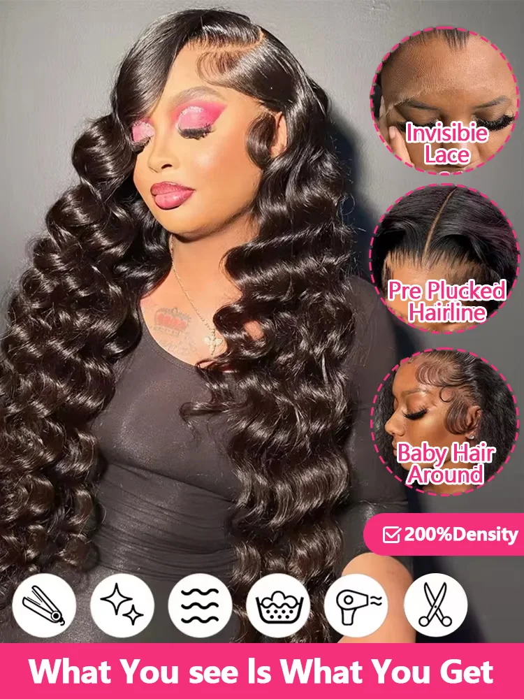 200 الكثافة فضفاض موجة عميقة 13x4 HD الدانتيل الجبهة خصلات الشعر المستعار الإنسان البرازيلي 30 بوصة مجعد موجة المياه 5x5 غلويليس شعر مستعار شعر الإنسان #2