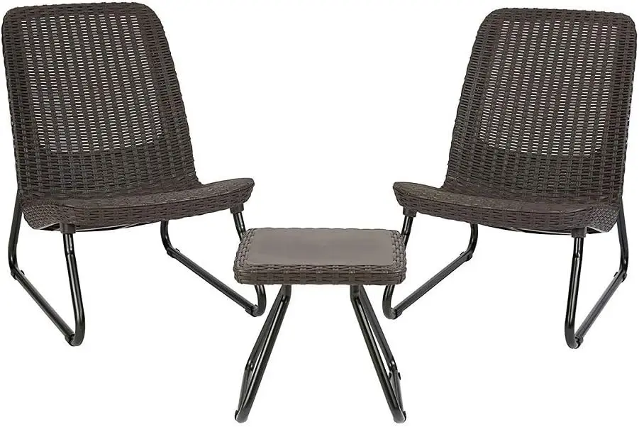 3 Piece Resin Wicker Patio Furniture Set with Side Table and Outdoor Chairs