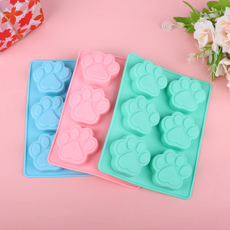 1Pc 6Cavities Lovely Dog Cat Paw Fondant Sugarcraft Cake Silicone Mold DIY Chocolate Baking Mould Pudding Cookie Soap Mold