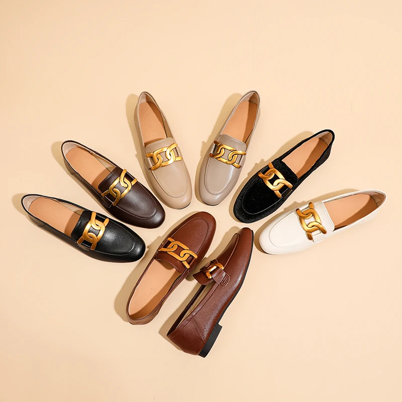 

Fashion Metal Buckle Round Head Flats Cover Heel Women Casual Shoes Fall Soft Sole Dress Loafers Zapatos Mujer