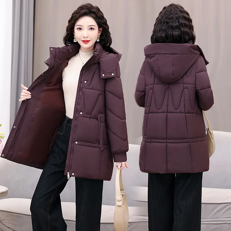 

Новая женская зимняя куртка со съемной кепкой, пуховая хлопковая куртка средней длины, женская толстая хлопковая стеганая куртка среднего возраста, женская верхняя одежда